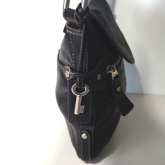 Fossil Vintage Black Pebbled Leather Crossbody Shoulder Bag Purse EUC - Picture 14 of 16